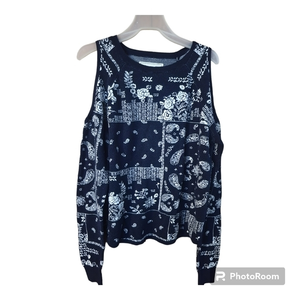 Abercrombie & Fitch open shoulder navy‎ blue flora paisley softl sweater Med